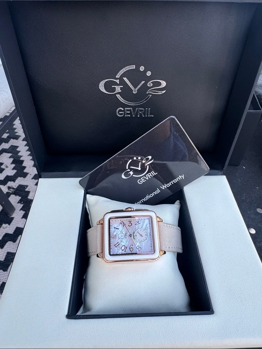 GV2 by Gevril Women's 9262 Bari Cream Enamel MOP Dial Diamond Swiss Quartz Watch